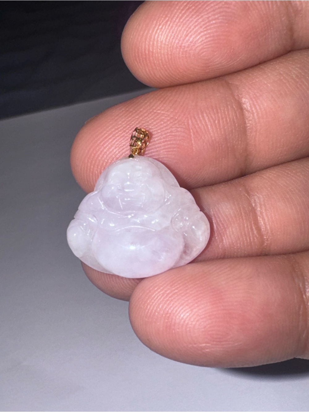 Icy Lavender Laughing Buddha Pendant